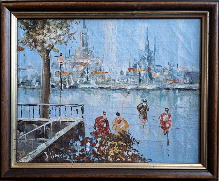 J. Bournet-&quot;Peisaj citadin din Paris&quot;, pictură &icirc;n ulei pe p&acirc;nză