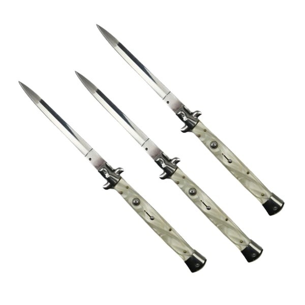 Set trei bricege automate stiletto, Italian Blade, otel inoxidabil, husa inclusa, argintiu, 33 cm
