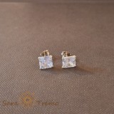 Cercei Unisex Argint 925 cu Cristal Zirconia Alb Patrat, 7 mm