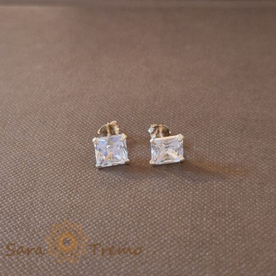 Cercei Unisex Argint 925 cu Cristal Zirconia Alb Patrat, 7 mm foto
