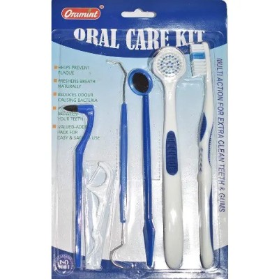 Kit Igiena Orala, pentru Curatare Dinti si Limba, din 8 Piese, pentru Profilaxie, Culoare Albastra foto