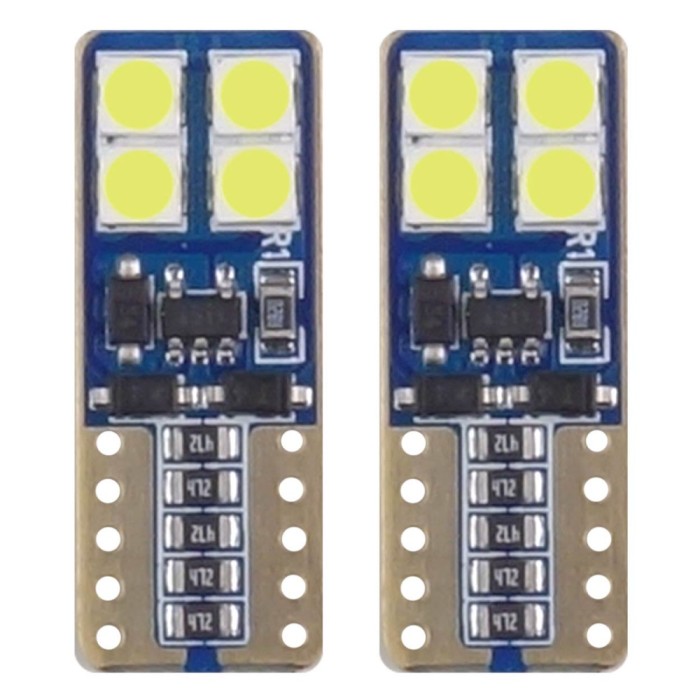 Bec de pozitie tip LED Canbus, T10 W2.1x9.5 W5W, 12-24V, 2W, 8 SMD 2835 , culoare alb , AMIO, set 2 buc