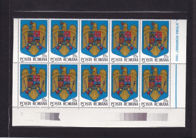 ROMANIA 1992 LP 1302 STEMA ROMANIEI BLOC DE 10 TIMBRE MNH foto