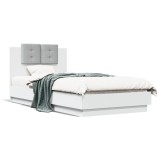Gossi cadru de pat cu tablie si lumini led, alb, 90x190 cm