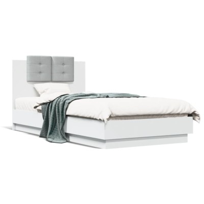 Gossi cadru de pat cu tablie si lumini led, alb, 90x190 cm foto