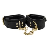 Cătușe BOUND Noir Nubuck, din piele naturală și alamă, ajustabile, negru cu auriu