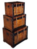 Cumpara ieftin Set 3 cufere depozitare lemn piele maro 50 x 31 x 35, 60 x 38,5 x 42, 70 x 46 x 50,5 cm