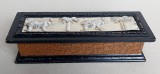 Caseta vintage Maroc din lemn, piele si foita de aluminiu, cu ornamente elefanti