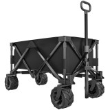 Outsunny Carucior plaja pliabil cu roti fata pivotante 360&deg; si maner telescopic 108x55x55 cm negru | Aosom Romania