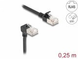 Cablu de retea RJ45 Cat.6A S/FTP Slim unghi 90 grade jos/drept 0.25m Negru, Delock 80303