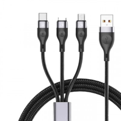 Cablu de incarcare multiplu 3-in-1, USB A la Lightning/Tip C/Micro USB compatibil cu iPhone, Samsung Galaxy, Huawei, Sony, HTC, OnePlus foto