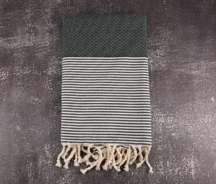 Prosop Plajă | Fouta |Tunis Verde Sahara Cu Dungi Albe 200 x 100 cm