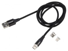 Cablu Magnetic USB 2.0 1m Negru Textil 3A foto