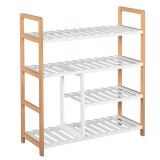 HOMCOM Etag&egrave;re &agrave; Chaussures - etajeră de depozitare - Mobilier Pantofi 4 Nivele Lemn de pin rafturi cu lamele MDF Alb | Aosom Romania