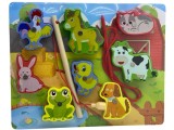 Joc de pescuit din lemn si magnet, snuruit, puzzle incastru animale domestice