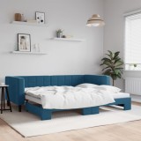 Cumpara ieftin Pat de zi cu extensie, albastru, 90x200 cm, catifea