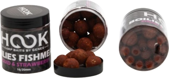 Boilies De Carlig HOOKBAITS Hard Fishmeal, Squid Strawberry, 16-20mm, 250ml