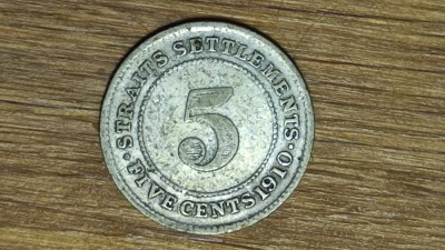 Straits Settlements -moneda rara an unic batere- 5 cents 1910 argint -Edward VII foto