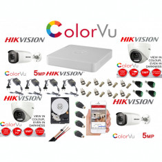 Kit supraveghere profesional mixt Hikvision Color Vu 4 camere 5MP IR40m si IR20m , full accesorii si HDD 1TB SafetyGuard Surveillance foto