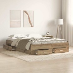 vidaXL Cadru de pat cu sertare cu sertar stejar artizanal 160 x 200 cm 3333964