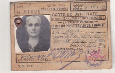 bnk div Crte de identitate CFR cls III 1947 - 12 calatorii foto