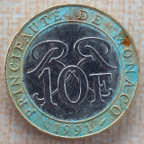 (M2020) MONEDA MONACO - 10 FRANCS 1991, BIMETALICA