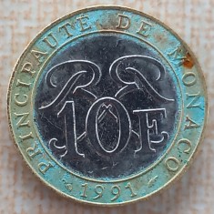 (M2020) MONEDA MONACO - 10 FRANCS 1991, BIMETALICA foto