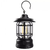 Lampa portabila camping cu carlig, ABS, Iluminare 21 COB LED, Intensitate reglabila, Acumulator inclus, Reincarcabila, Incarcare Solara si USB, 5W, eM