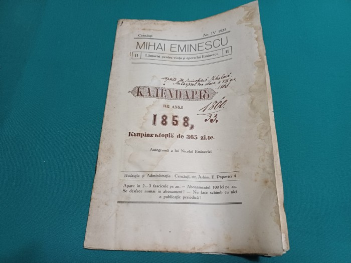 BULETINUL MIHAI EMINESCU *CERNĂUȚI* ANUL IV 1933 * 011