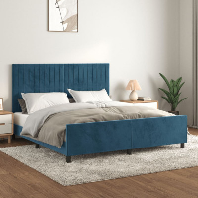 vidaXL Cadru de pat cu tăblie, albastru &amp;icirc;nchis, 180x200 cm, catifea foto