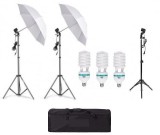 Cumpara ieftin Kit de 2 umbrele albe, 2 trepiezi reglabili 200 cm, 1 trepied 160 cm, 3 becuri 150W, geanta de transport inclusa, Dactylion