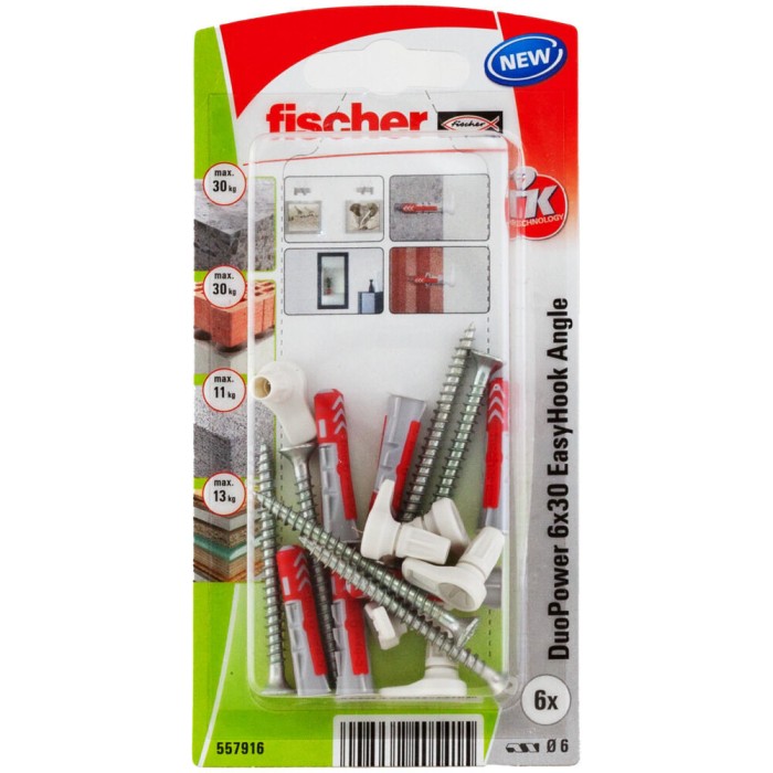 Set 6 buc diblu nylon EasyHook fischer 6x30, cu carlig unghiular, DuoPower
