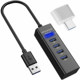 Cumpara ieftin Hub 4x port USB, transmisie rapida 3.0 + adaptor USB-C pentru conectare la diverse dispozitive