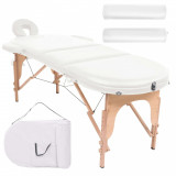 Masa de masaj pliabila, 4 cm grosime, cu 2 perne, alb, ovala GartenMobel Dekor, vidaXL