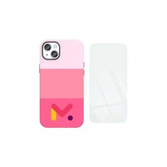 Husa de protectie roz cu armatura pe margini pentru Iphone 14 Pro, piele ecologica si folie de protectie 9H, grosime 0.3 mm