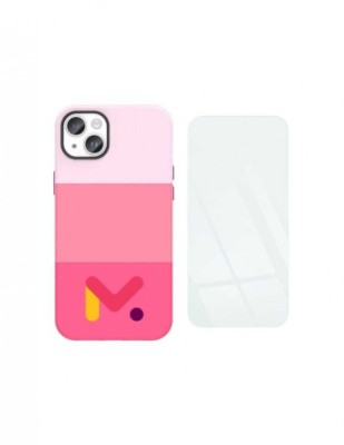 Husa de protectie roz cu armatura pe margini pentru Iphone 14 Pro, piele ecologica si folie de protectie 9H, grosime 0.3 mm foto