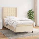 vidaXL Pat box spring cu saltea, crem, 90x200 cm, textil 3131726