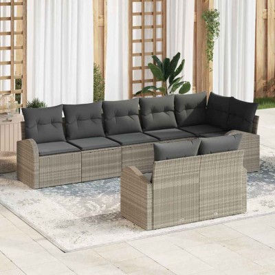 vidaXL Set de canapele pentru grădină 8 pcs Gri deschis Rattan poli foto