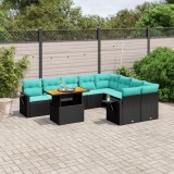 vidaXL Set canapele de grădină cu perne, 10 piese, negru, poliratan
