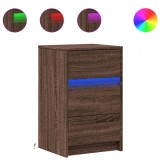 Cumpara ieftin Noptiera cu lumini LED, stejar maro, lemn prelucrat