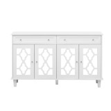 Bufet cu patru uși oglinzite, comodă cu sertare și m&acirc;nere din cristal, 140x40x83 cm, Alb
