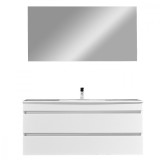 Mobilier de baie Cube 120 cu 1 lavoar ceramic cu oglindă 60x120 cm vopsit alb lucios