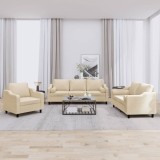 VidaXL Set de canapele cu perne, 3 piese, crem, textil 3201788