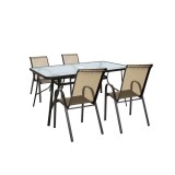 Set mobilier gradina Leziter Arlon 4 persoane, structura metal, masa sticla securizata, sezut textilena, cu gaura umbrela