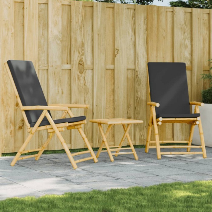vidaXL Set de bistro pliabil, 3 piese, cu perne gri &icirc;nchis, bambus 3208932