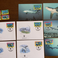 tokelau - rechini - serie 4 timbre MNH, 4 FDC, 4 maxime, fauna wwf