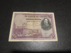 Bancnota 50 pesetas 1928 Spania foto