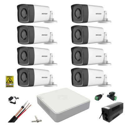 Sistem supraveghere video Hikvision 8 camere 2MP 3.6mm IR 80m, DVR 8 canale 1080N, accesorii, UPS cu baterie 360W SafetyGuard Surveillance foto