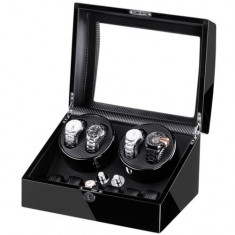 Cutie intors ceasuri automatice iUni, Watch Winder 4 + 6 spatii depozitare Carbon