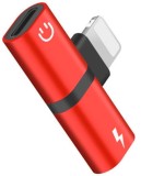 Cumpara ieftin Adaptor Lightning 2 in 1, rosu, splitter pentru incarcare si casti audio, conector dual compact pentru telefon, utilizare simultana audio si alimentar